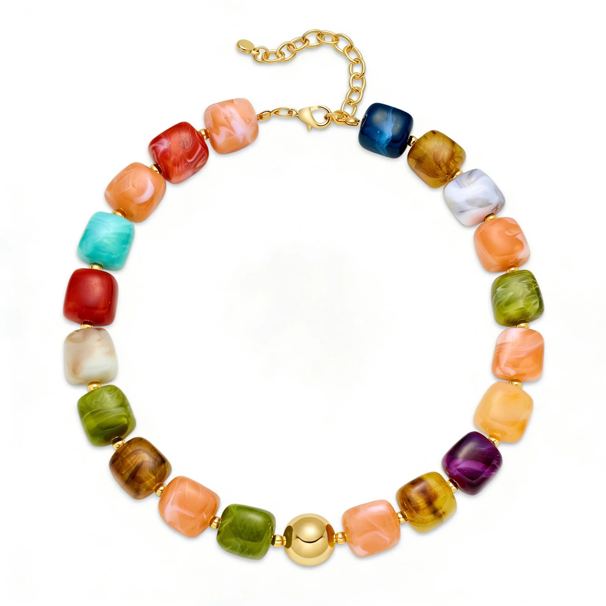 Women's Colorful Bohemian Necklace: Fashionable Multicolored Oversized Square Resin Bead Necklace | Walmart (US)