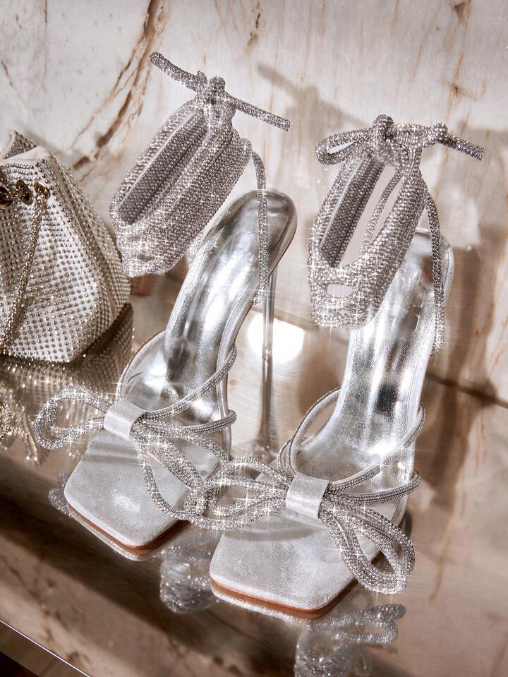 CUCCOO Trending Rhinestone & Bow Decor Stiletto Heeled Strappy Sandals | SHEIN