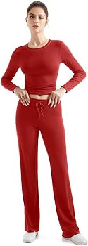 SUUKSESS Women 2 Piece Lounge Matching Sets Going Out Straight Wide Leg Pants | Amazon (US)