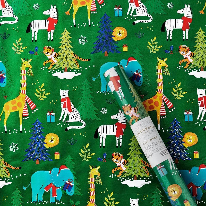 25 sq ft Safari Animals Gift Wrap Green - Wondershop™ | Target