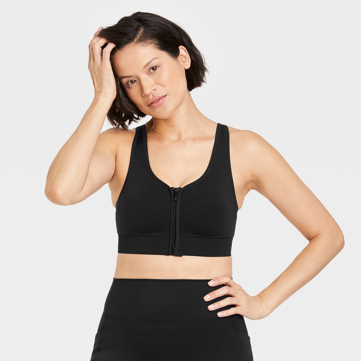 Women's Medium Support Seamless Zip-Front Sports Bra - All in Motion™ | Target