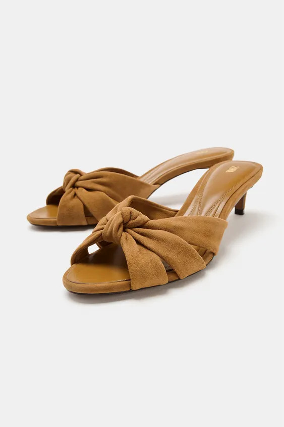 LEATHER MULE SANDALS WITH KNOT | Zara UK