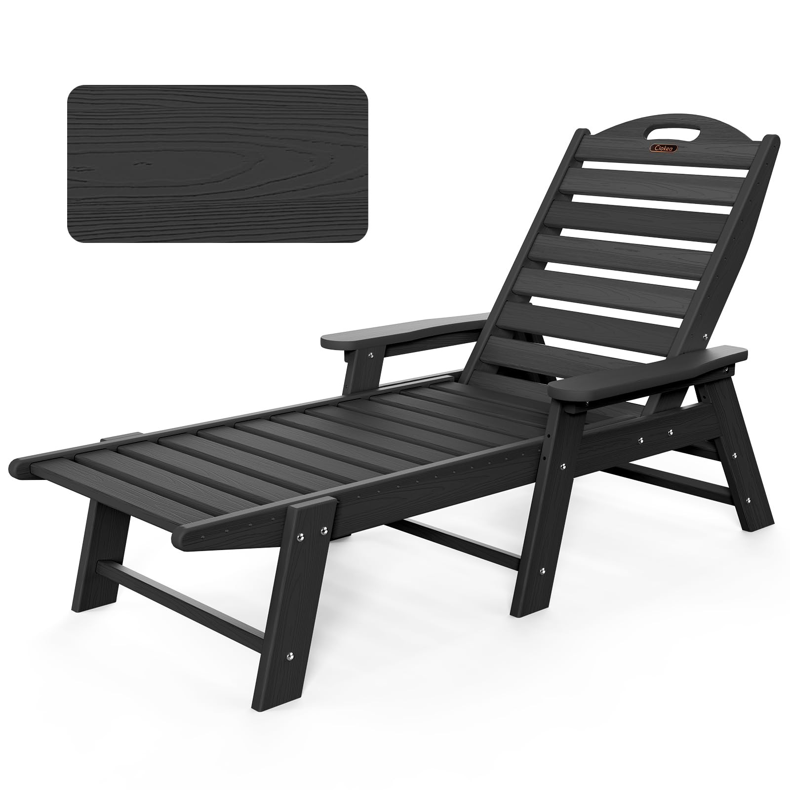 Ciokea Chaise Lounge Chair Outdoor with Wood Texture, Adjustable 5-Position Chaise Lounge Outdoor, Patio Lounge Chair for Poolside Backyard, Black | Amazon (US)