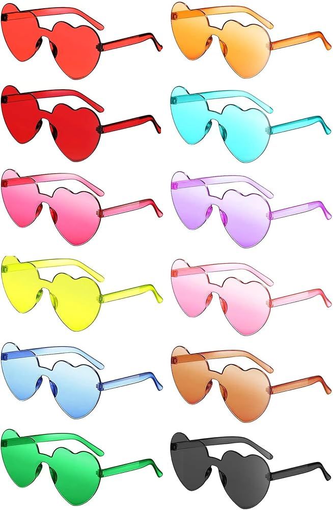 Pibupibu 12 Pack Heart Shaped Sunglasses for Women Colorful Rimless Sunglasses Transparent Bachel... | Amazon (US)