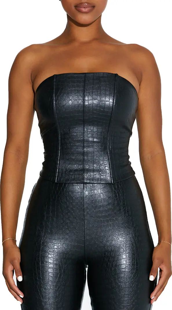 Naked Wardrobe The Crocodile Embossed Faux Leather Corset Top | Nordstrom | Nordstrom