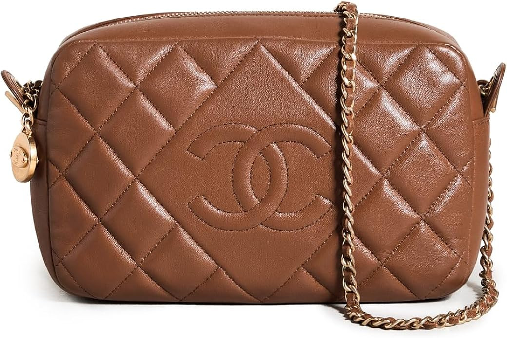 CHANEL Women's Pre-Loved Brown Lambskin Diamond Cc Camera Bag | Amazon (US)