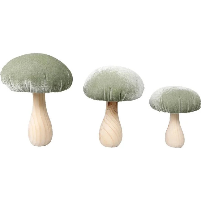 Flora Bunda | Set Of 3 Velvet Mushrooms, Sage (Green) | Maisonette | Maisonette