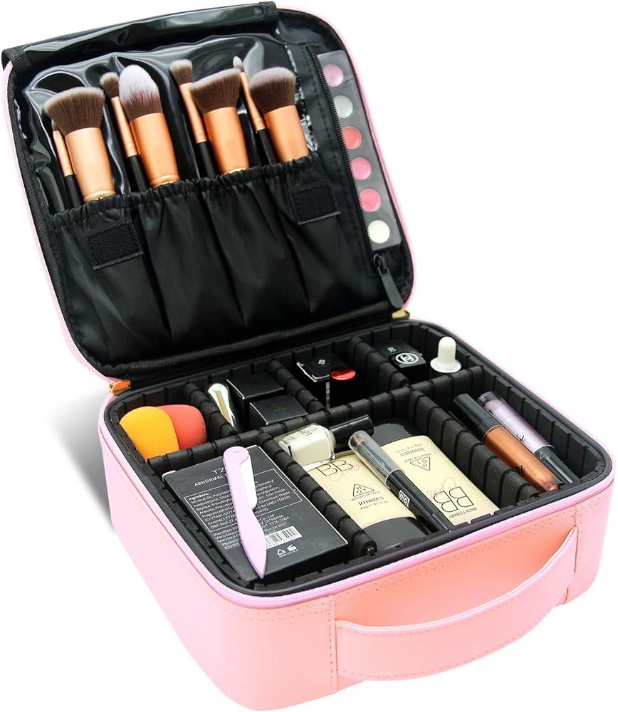 Travel Makeup Case,Chomeiu- Professional Cosmetic Makeup Bag Organizer Makeup Boxes With Compartm... | Amazon (US)