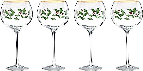 Amazon.com | Lenox Holiday 4-Piece Wine Glass Set: Mixed Drinkware Sets | Amazon (US)