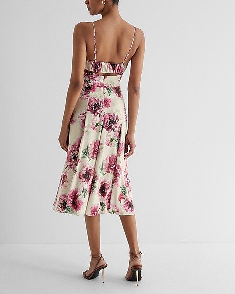 Floral Corset Back Cutout Midi Dress | Express