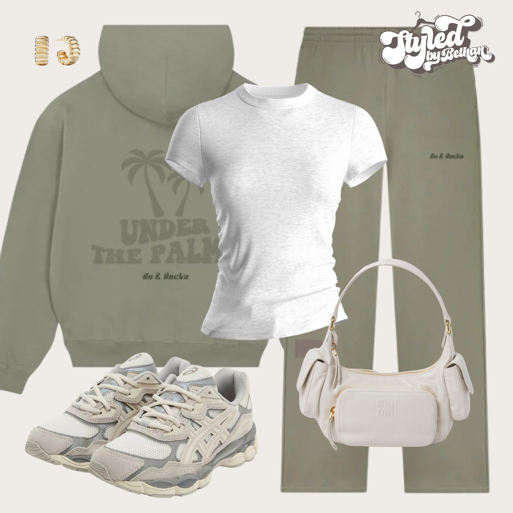 Chilled one for the sore heads today 🏴󠁧󠁢󠁥󠁮󠁧󠁿🍻 tags: rua and rocks khaki oversized hoodie and matching straight leg joggers, assics trainers, miu miu cream multi pocket shoulder bag, finesse grey t shirt, mejuri gold earrings. 

#LTKuk #LTKfitness #LTKstyletip
