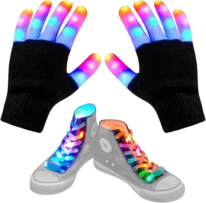 Aywewii LED Gloves and Shoelaces Set, kids toy for 8-10 Year Old with 6 Flashing Mode Light Up Gl... | Amazon (US)