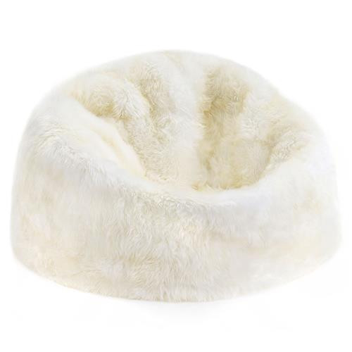 Shiloh Modern Ivory Long Wool Fur Leather Beanbag | Kathy Kuo Home