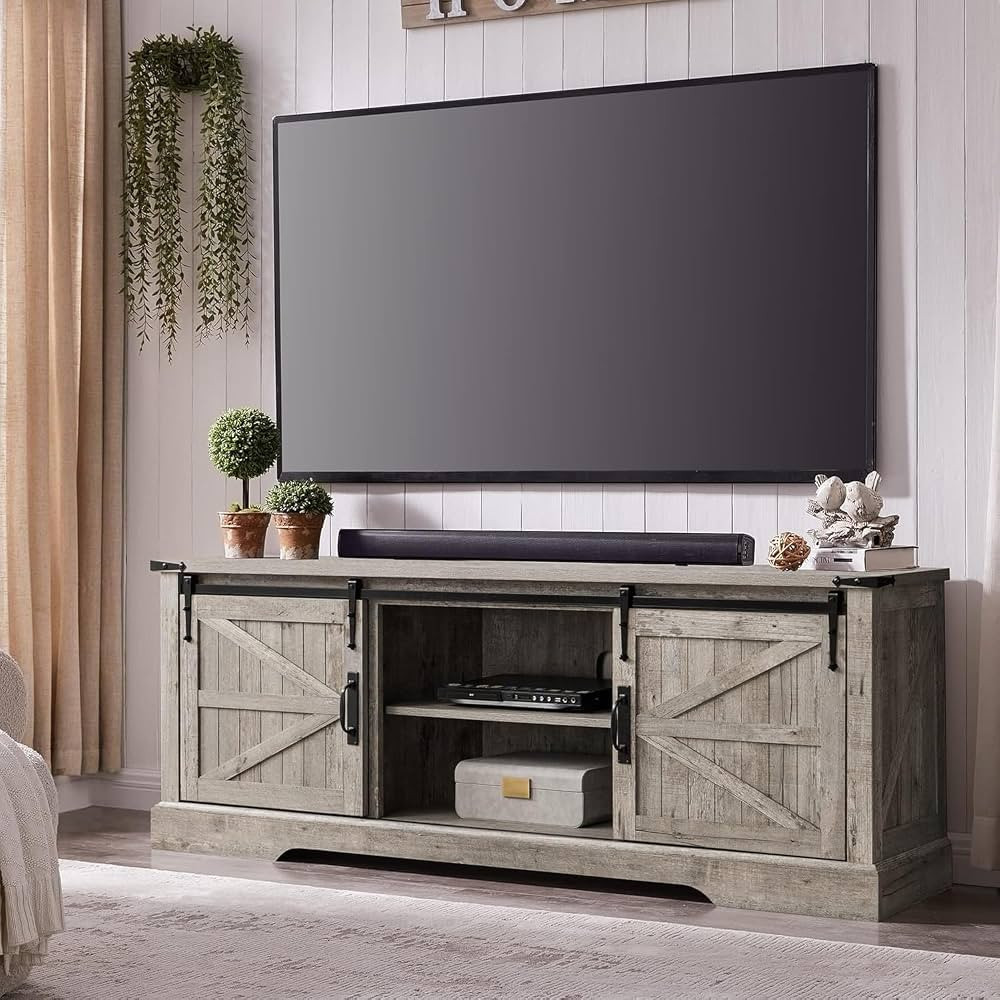 OKD Farmhouse TV Stand for 75 Inch TV, Rustic Entertainment Center w/Sliding Barn Door Wood Media... | Amazon (US)