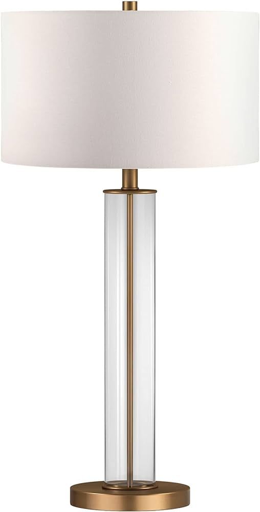 Harlow 29" Tall Table Lamp with Fabric Shade in Clear Glass/Brass/White | Amazon (US)