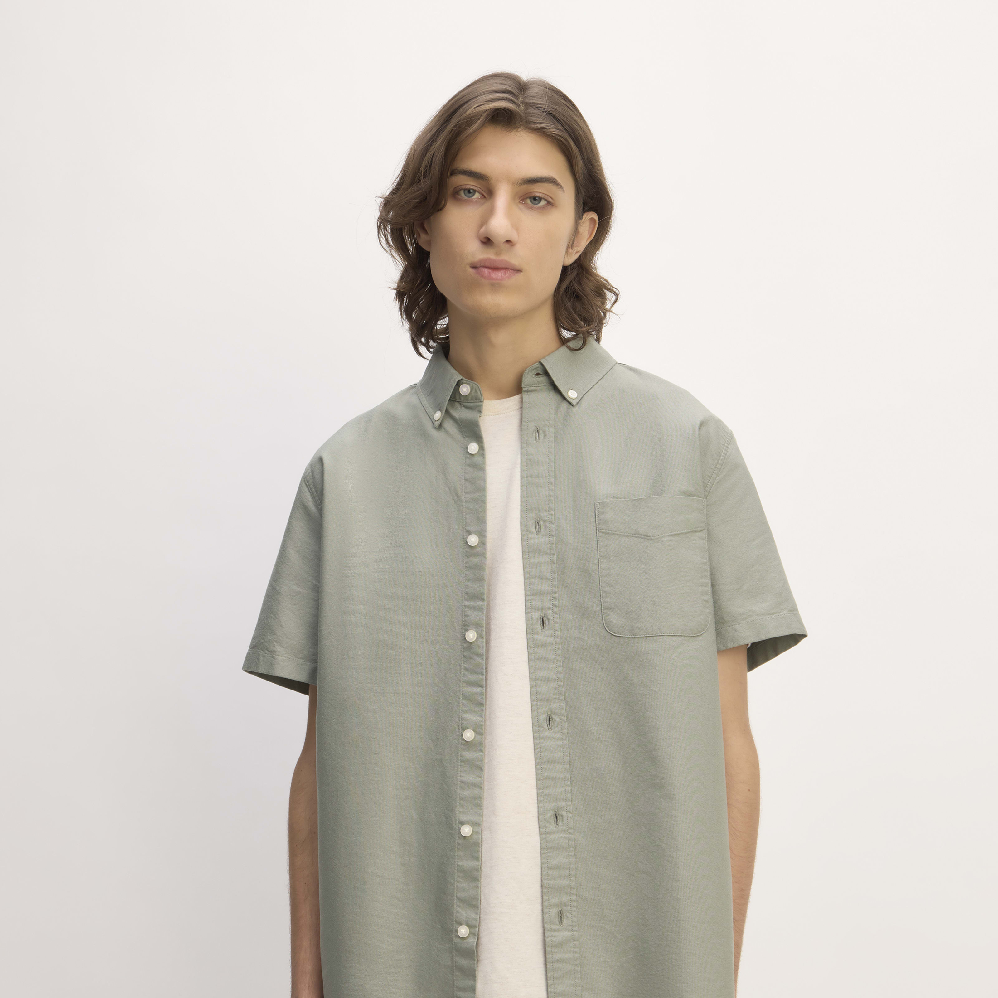 Men's Organic Short Sleeve Oxford Shirt by Everlane in Sage Green, Size L | Everlane