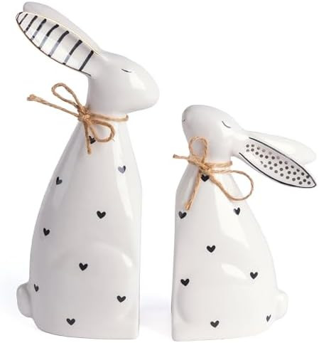 Valery Madelyn Easter Decorations for Home, Medium 2Pcs Ceramic White Gold Bunny Statues Figurine... | Amazon (US)