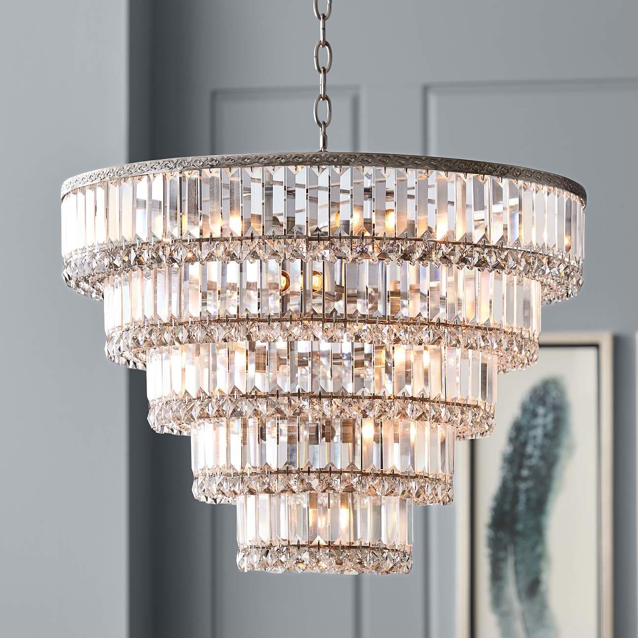 Magnificence 24 1/2"W Satin Nickel and Crystal LED 15-Light Chandelier | Lamps Plus