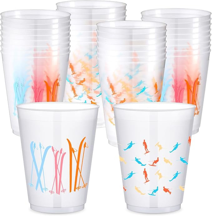 24 Pcs Apres Ski Camping Party Cups Plastic Bulk 16 oz Funny Sports Holiday Party Clear Frosted C... | Amazon (US)