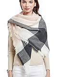 Wander Agio Womens Warm Scarf Square Shawls Infinity Scarves Stripe Big Plaid Grey Pink 11 | Amazon (US)