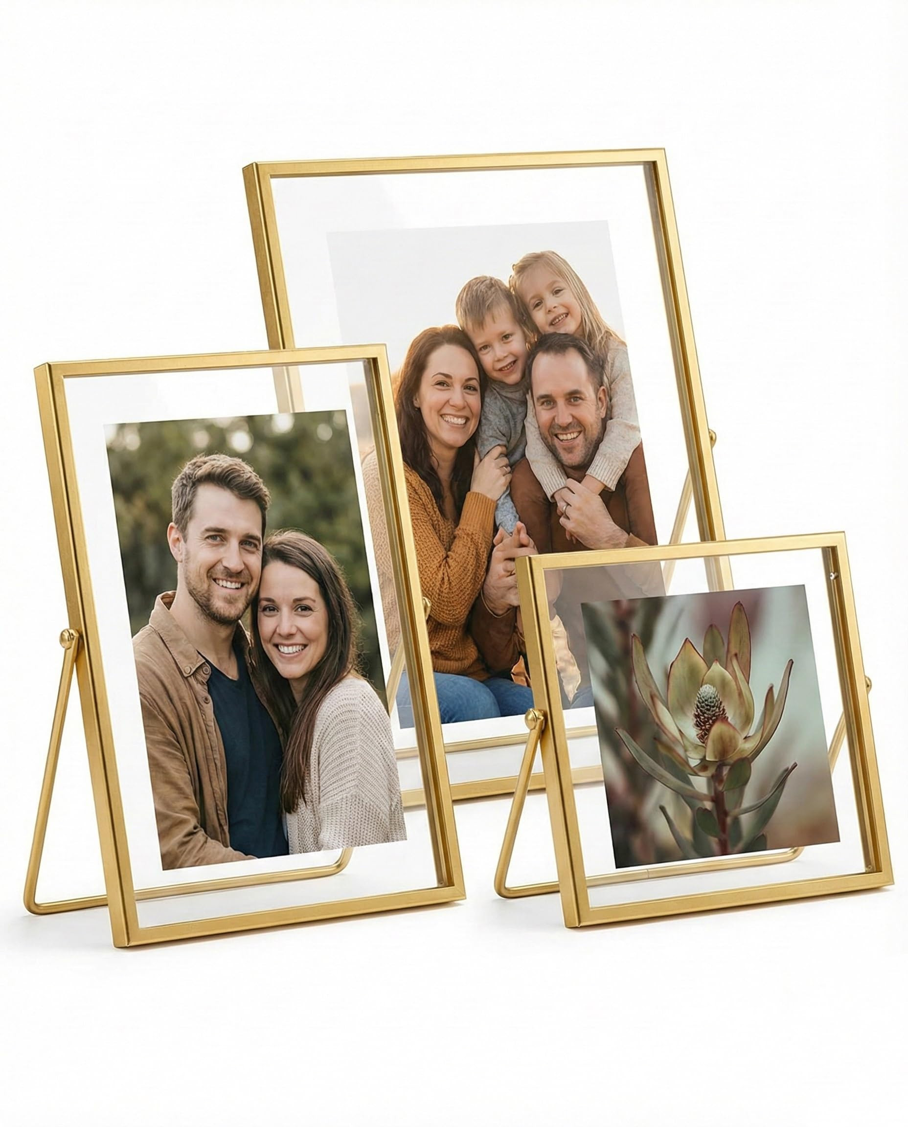 AceList Set of 3 Glass Photo Frame Collection Simple Metal Geometric Picture Frame with Glass Cov... | Amazon (US)