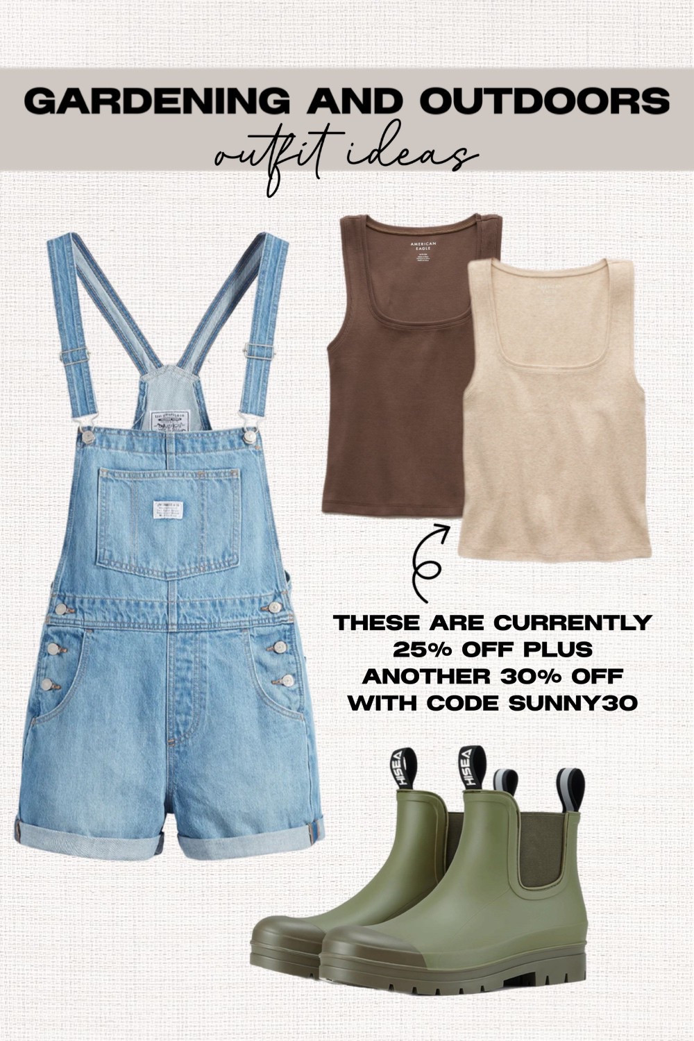 Gardening and outdoor outfit idea

Overalls, tank top, basic, basics, affordable, spring, spring style, summer, summer style, boots, rain boots, gardening boots, rubber boots, denim shorts, comfortable outfit, casual, Amazon, American Eagle 



#LTKSaleAlert #LTKSeasonal #LTKStyleTip