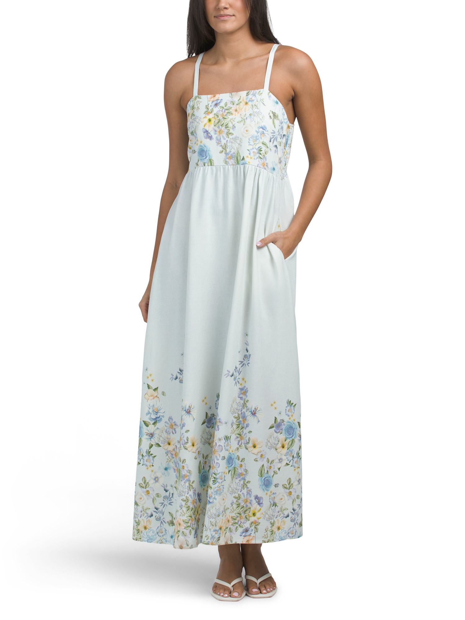 Made In Italy Linen Blend Strappy Floral Print Maxi Dress | TJ Maxx