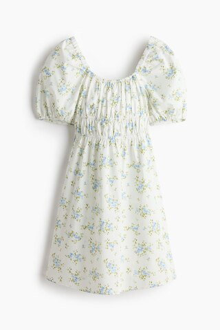 H & M - Puff-Sleeved Poplin Dress - Cream/Floral | H&M (US + CA)