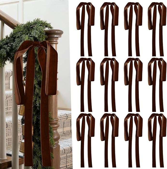 Artmag 12 Pcs Velvet Christmas Large Swag Bows 23.6x15.7 Inch Rustic Staircase Wreath Fireplace V... | Amazon (US)
