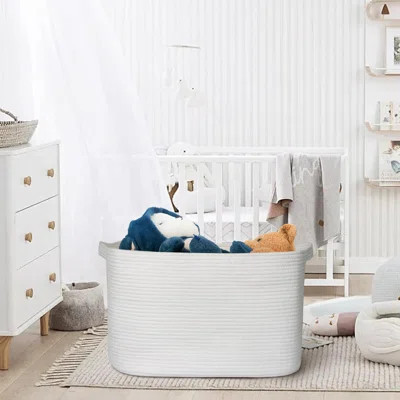 Extra Large White Storage Basket, 23.6" X 17" X 12" Rectangle Blanket Storage For Living Room, White Woven Cotton Rope Basket, Big Kids Toy Box Bin, X | Wayfair North America