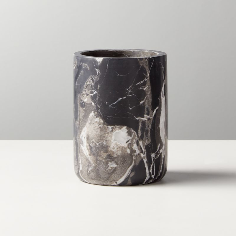 Strata Black Marble Pencil Cup + Reviews | CB2 | CB2