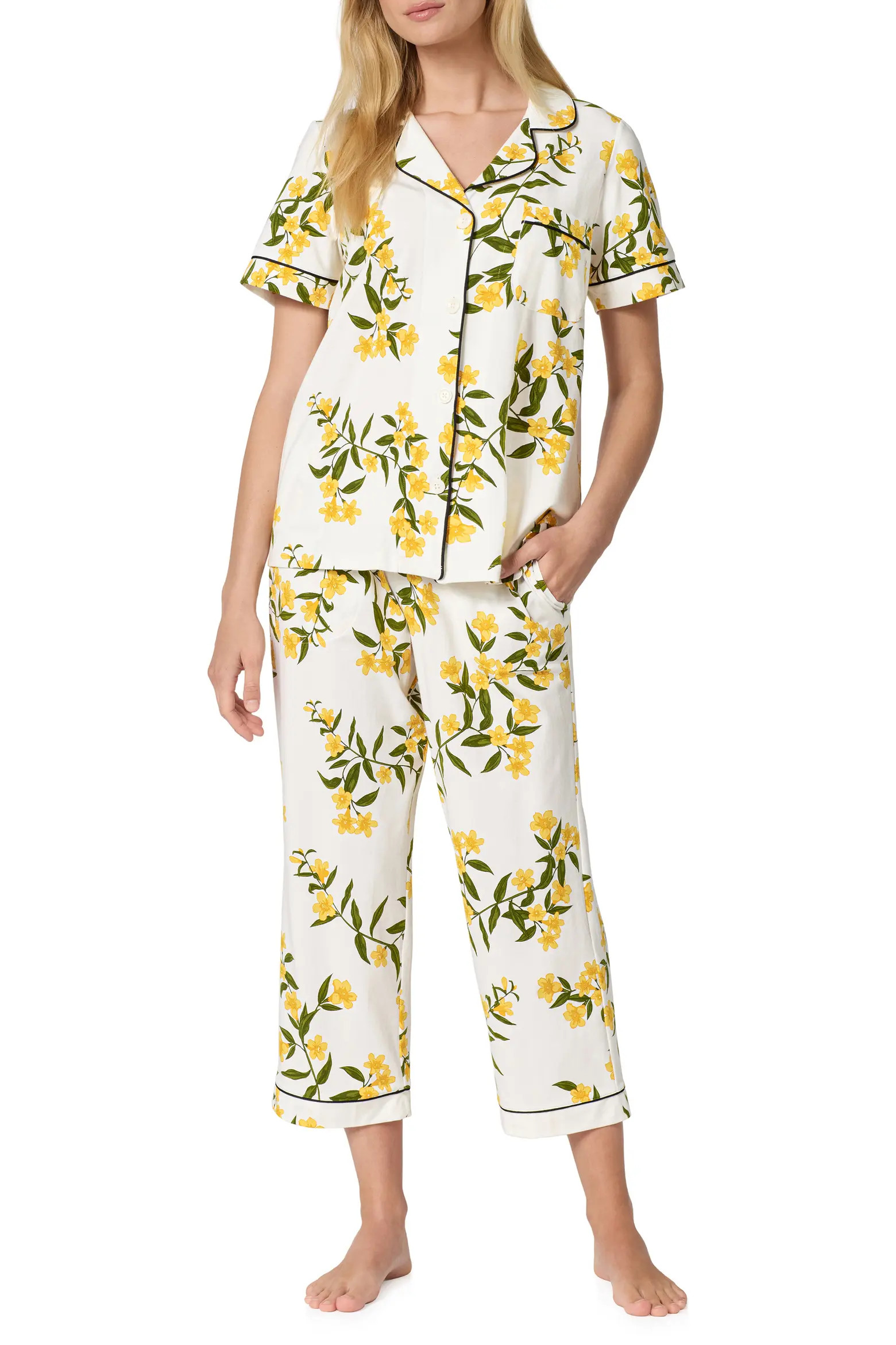Print Stretch Organic Cotton Jersey Crop Pajamas (Women) | Nordstrom | Nordstrom