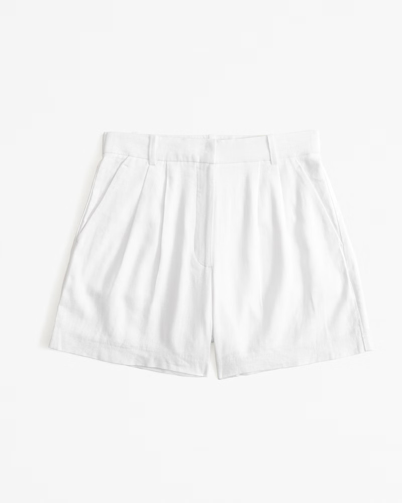 Women's Curve Love A&F Sloane Tailored Linen-Blend Short | Women's Bottoms | Abercrombie.com | Abercrombie & Fitch (US)