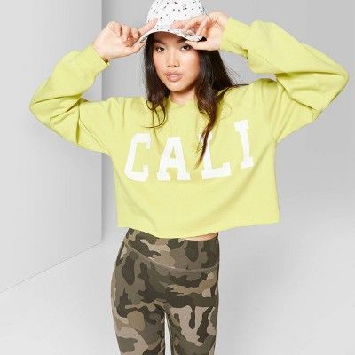 Women's Long Sleeve Crewneck Cali Graphic Sweatshirt - Wild Fable™ Green | Target