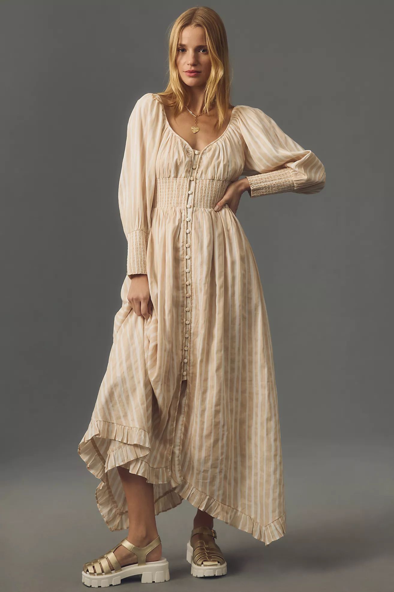 By Anthropologie Long-Sleeve Sweetheart Midi Dress | Anthropologie (US)