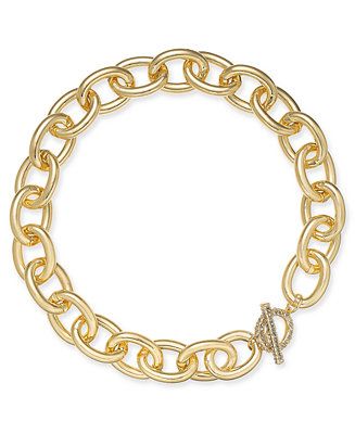 INC Gold-Tone Pavé Toggle Chain-Link 18" Collar Necklace, Created for Macy's | Macys (US)