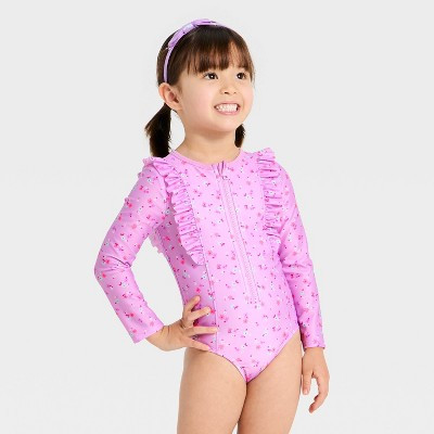 Toddler Girls' Ditsy Floral Long Sleeve One Piece Swimsuits - Cat & Jack™ Purple 3T | Target