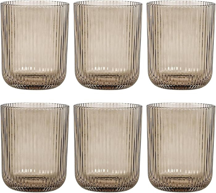 Smokey Gray Ribbed Drinking Glasses Set of 6, 8.5oz Vintage Drinking Tumbler,Colored Glassware for Water,Juice,Coffee,Cocktails,Gray Glassware,Housewarming & Party Gift | Amazon (US)