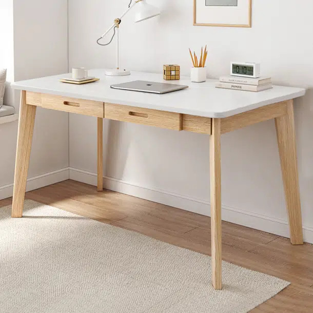 Writing Computer Desk, Solid Wood Study Writing Table, Student Desk With 2 Storage Drawers | Wayfair North America
