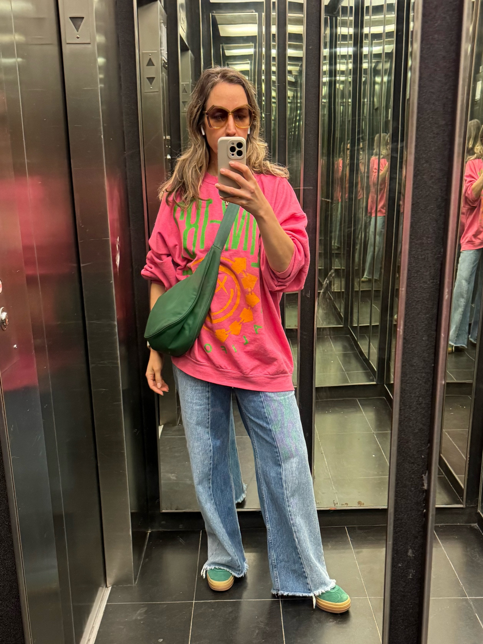 Dopamine dressing with wide leg jeans, adidas gazelle bold platform sneakers, hot pink graphic sweatshirt and cross body bag ❤️🩷🧡💛💙 spring outfit, jeans outfit, colorful outfits for spring 

#LTKOver40 #LTKFindsUnder50