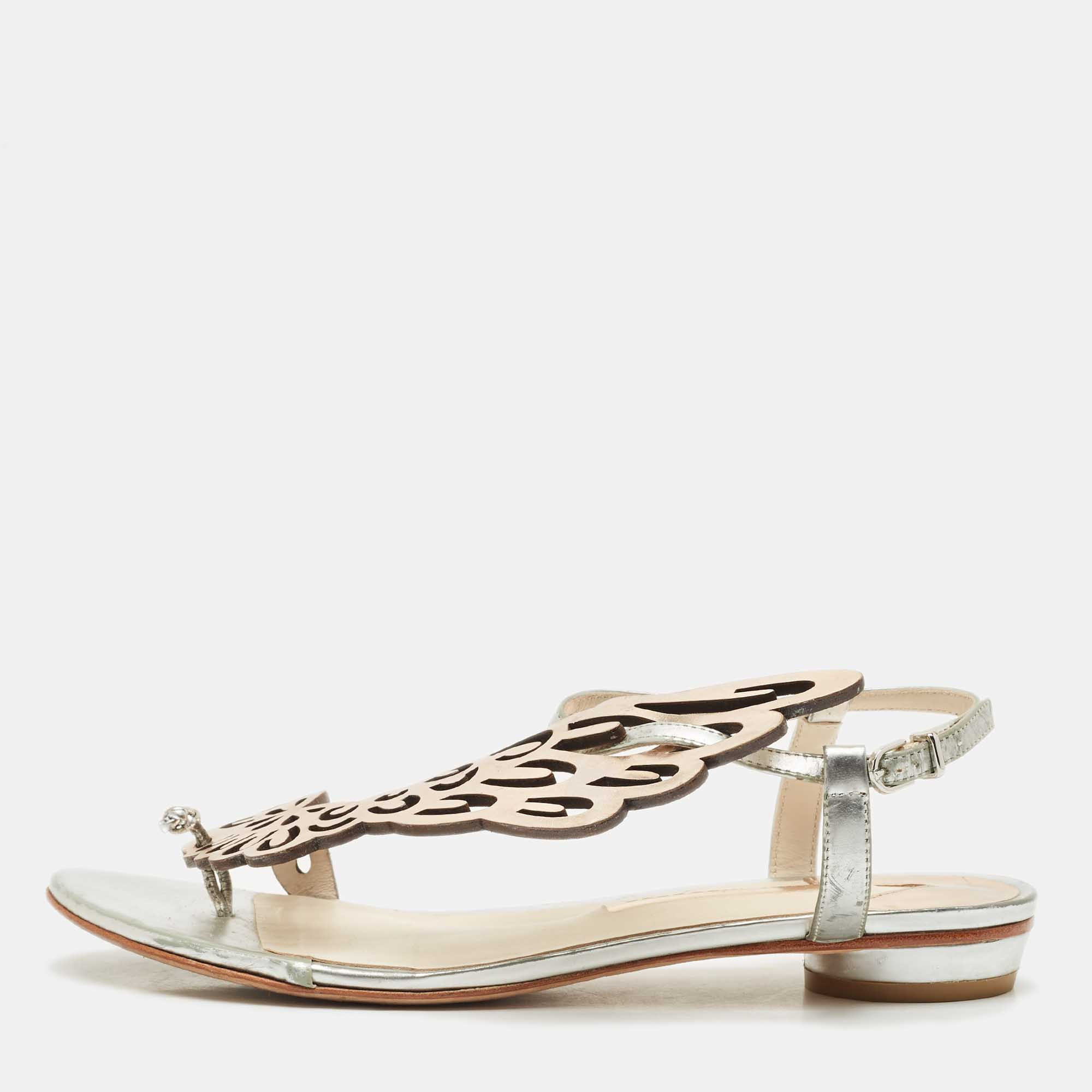 Sophia Webster Silver/rose Gold Leather Seraphina Flat Sandals | Shop Simon