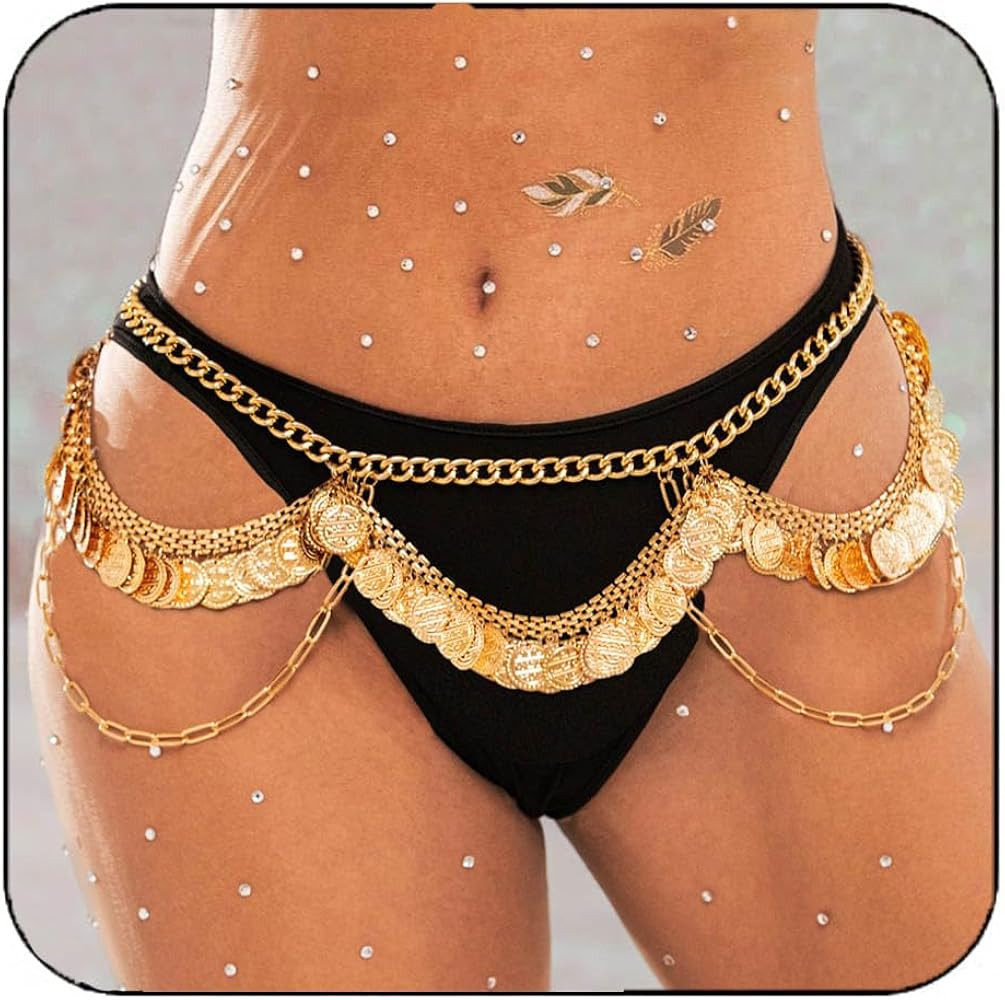Unicra Gold Coin Waist Chain Layered Belly Chain Summer Beach Bikini Body Chain for Women and Gir... | Amazon (US)