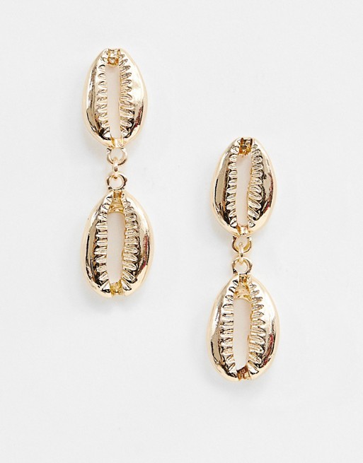DesignB London gold cowrie shell drop earrings | ASOS US