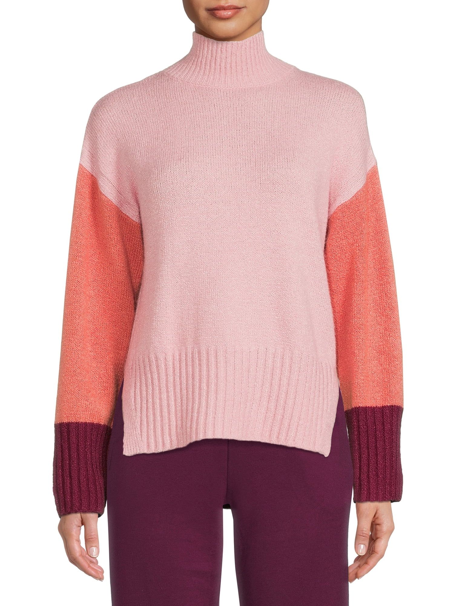 Time and Tru Wome's Color Blocked Mock Neck Sweater | Walmart (US)