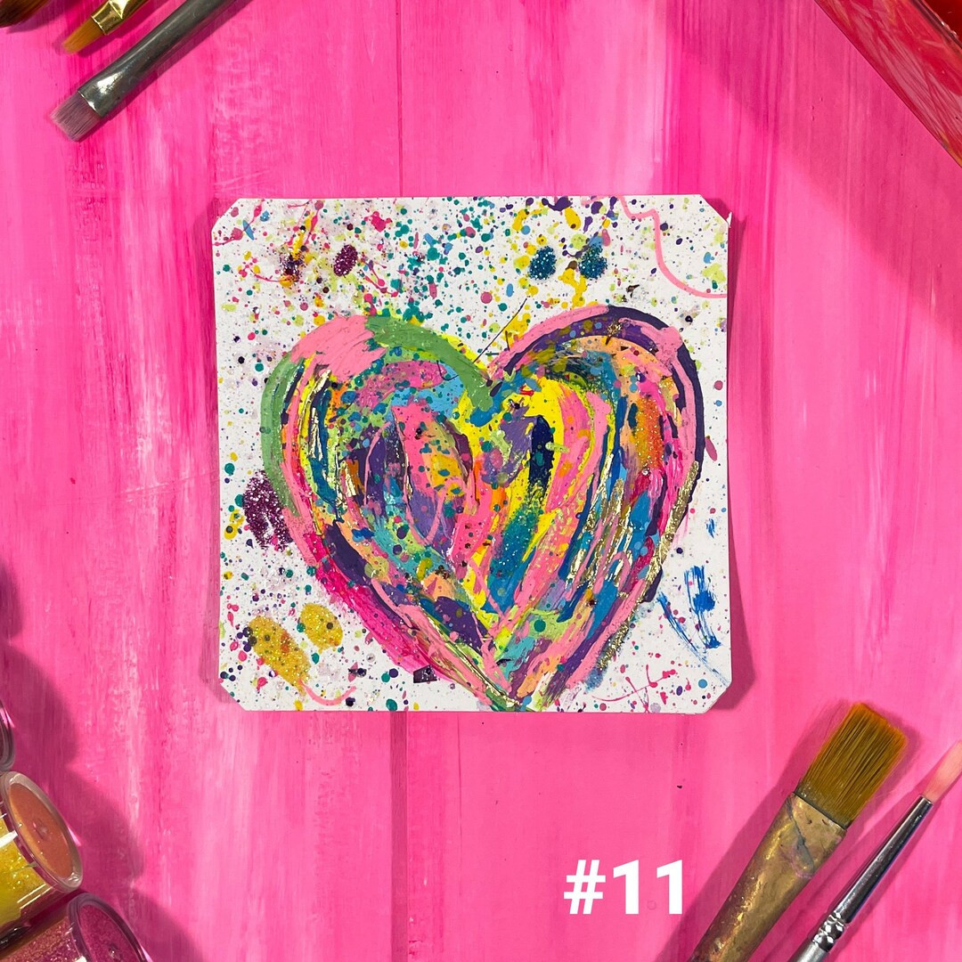 Rainbow Mini Heart Painting 3.5, Abstract Heart Art for Self Love Gift and Positive Art for Encou... | Etsy (US)