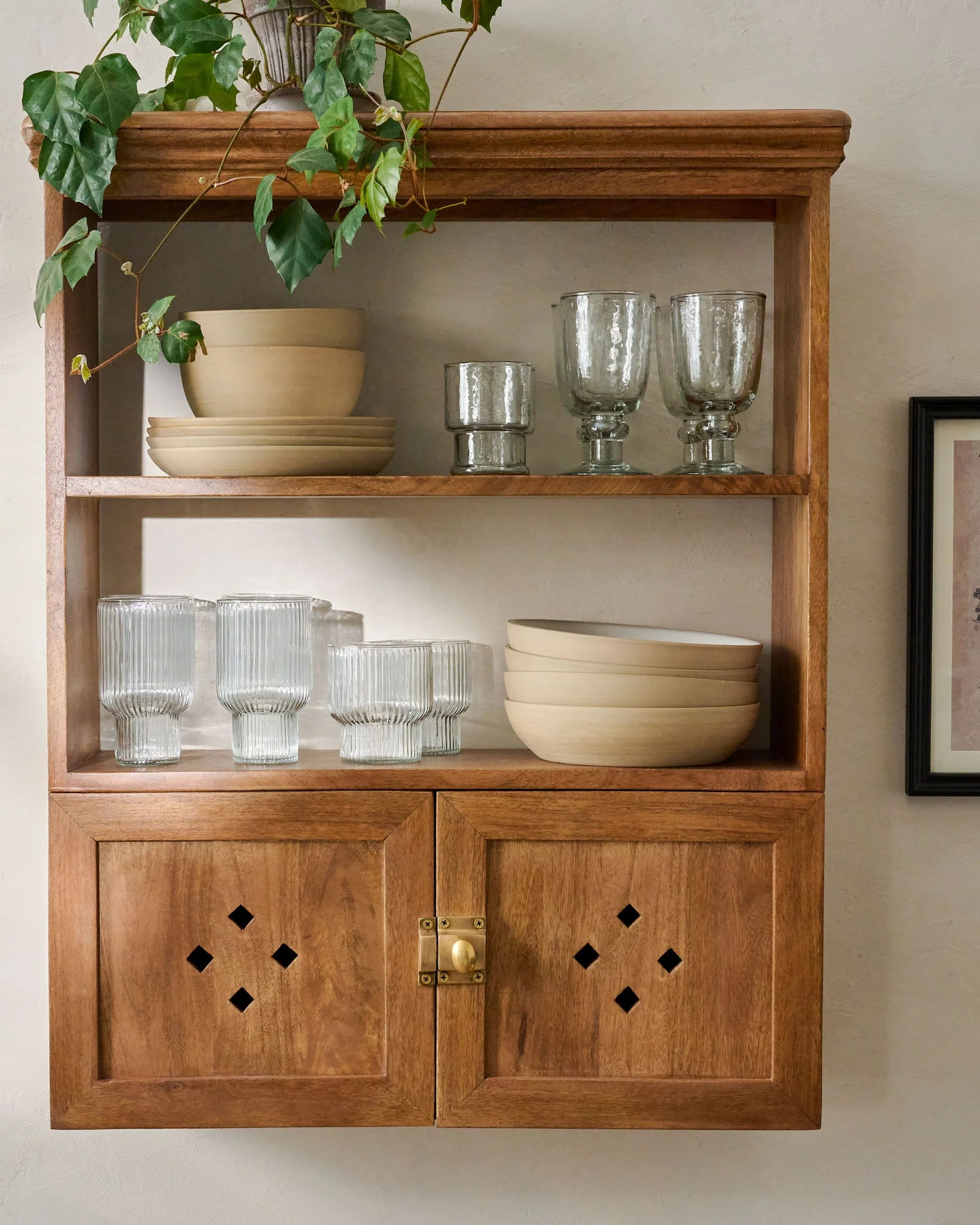 Vaughn Antiqued Wood Shelf with Doors | Magnolia