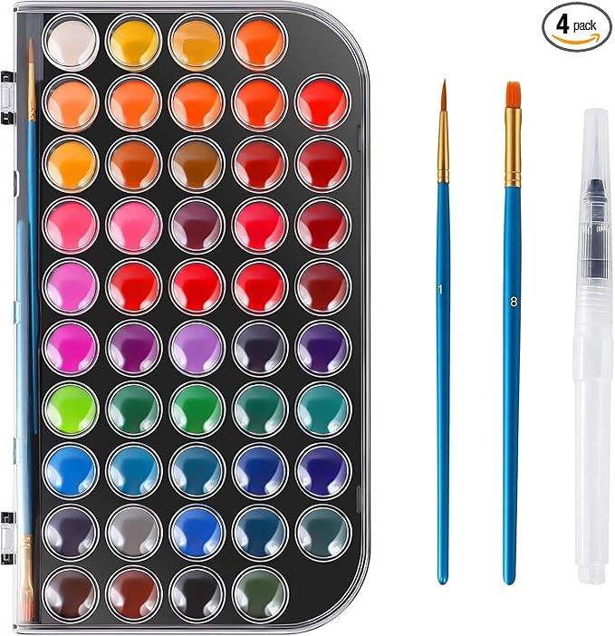 Watercolor Paint, 48 Colors Washable Watercolor Paint Set with a Brush a Refillable Water Brush P... | Amazon (US)