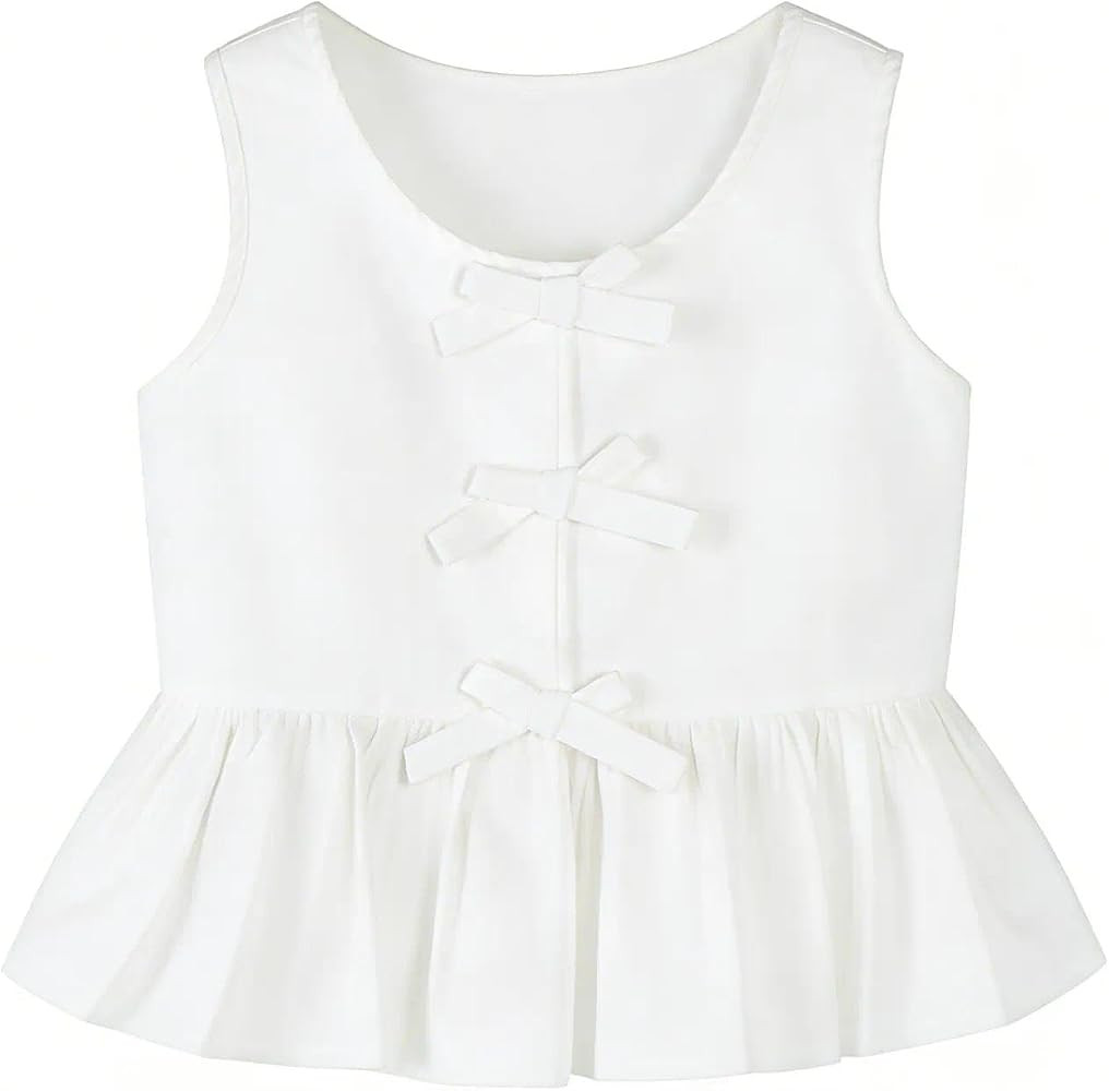 Girls Sleeveless Tank Tops Striped Shirts Peplum Babydoll Top | Amazon (US)
