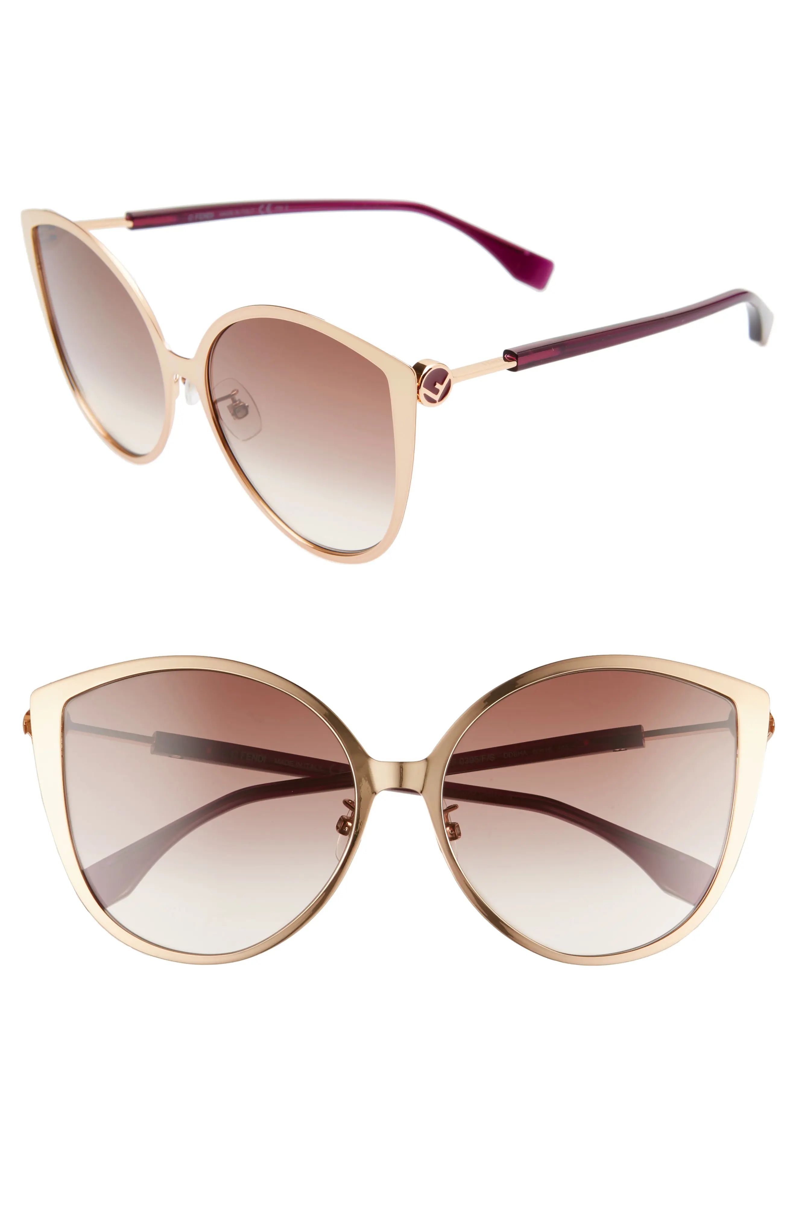 Women's Fendi 60mm Special Fit Cat Eye Sunglasses - Gold Copp/ Brown Gradient | Nordstrom