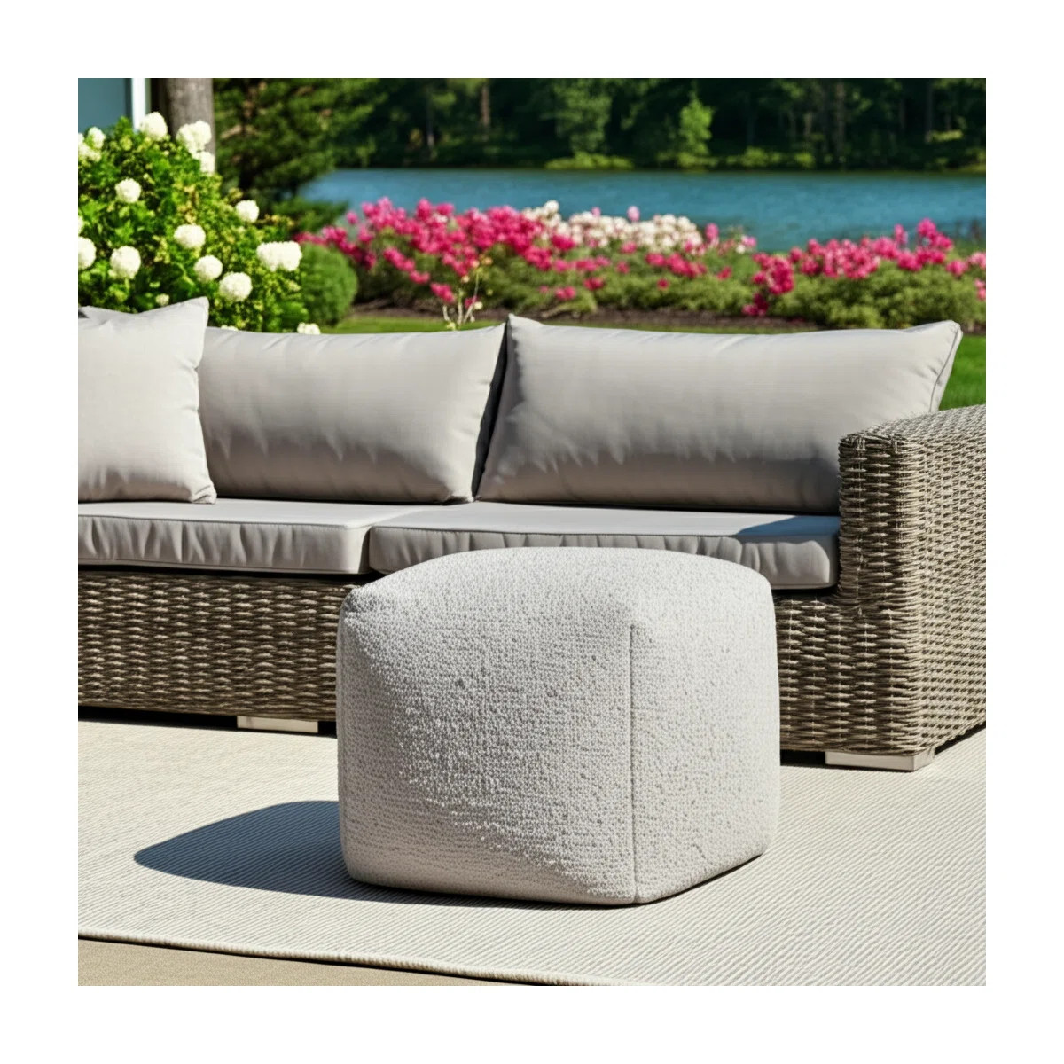 18" Gray Polyester Cube Outdoor Pouf Ottoman | Wayfair North America